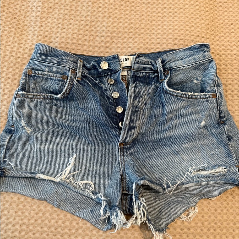 Agolde Blue Jean Shorts High-Waisted Distressed